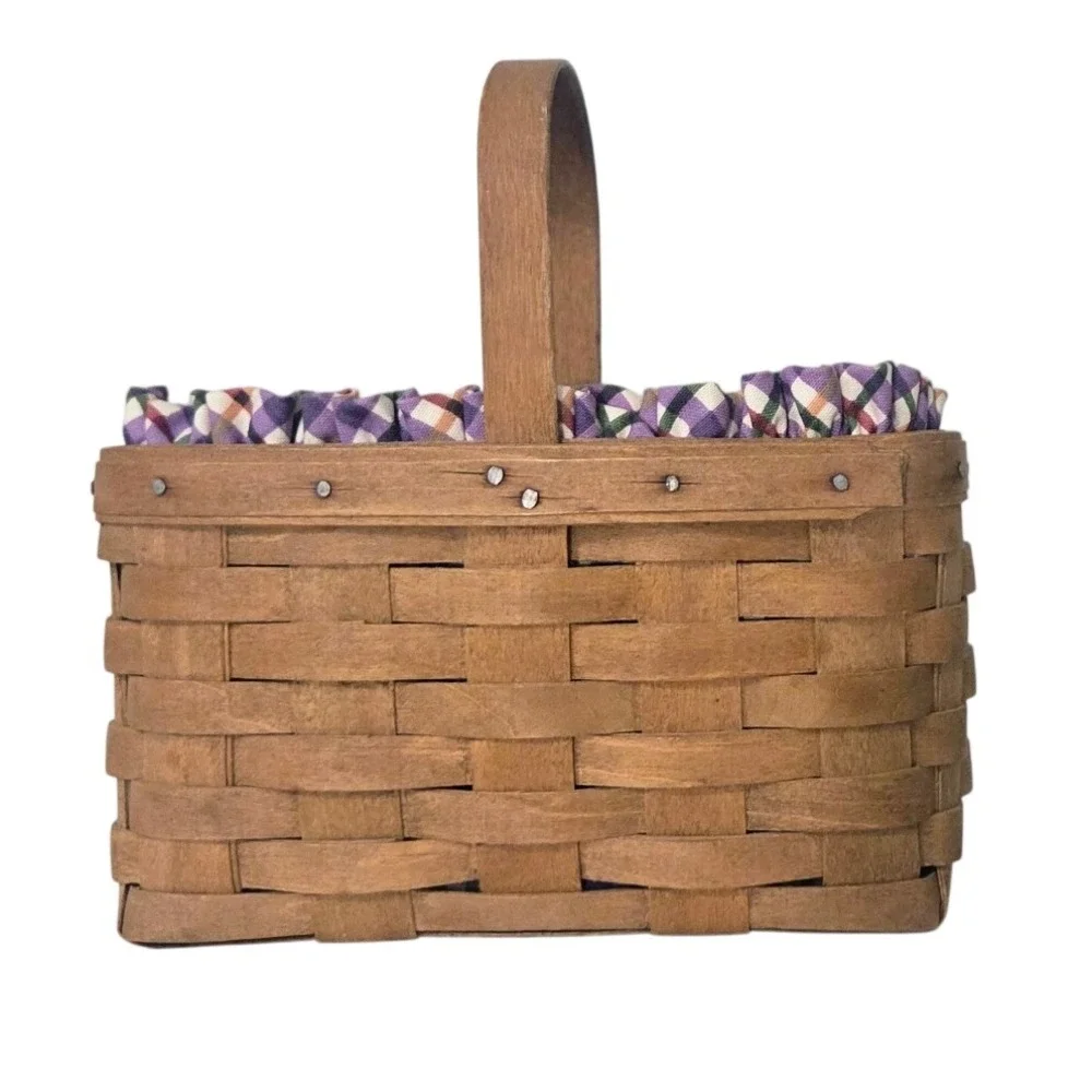 RARE Vintage 1985 Longaberger Handwoven Basket Plaid Liner Plastic Insert 1985